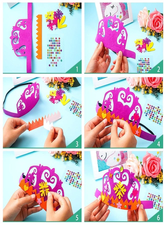 آرت بي مجموعة أدوات صنع تاج أميرة من اللباد من ArtBee، 3 قطع، تتضمن تاجًا ملكيًا للبنات، وقبعة لحفلات أعياد الميلاد، وملصقات أحجار الراين ذاتية اللصق لتزيين الحفلات. - Image 4